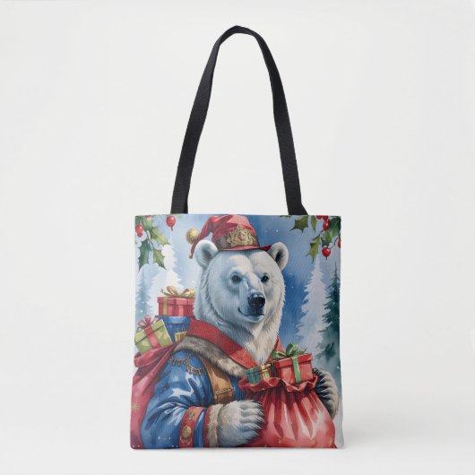 Tote Bag Polaire Ours Père Noël Design de Noël (Devant)