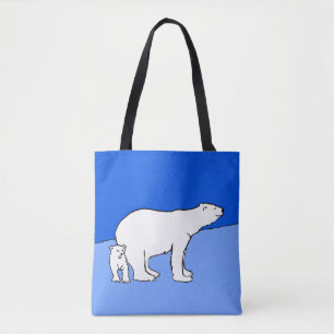 Tote Bag Polar Bear Mom and Cub Peinture - Wildlife Art