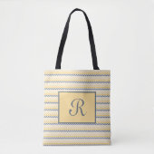 Tote Bag Police de script monogramme gris jaune Chevron (Devant)