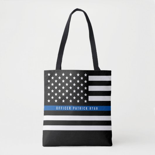 Tote Bag Police Mince Blue Line American Flag Ajouter un no (Devant)