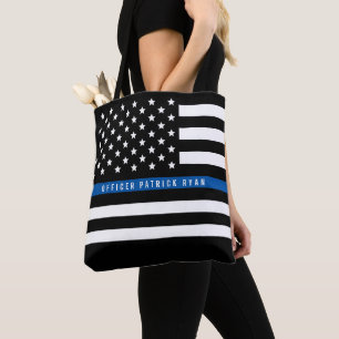 Tote Bag Police Mince Blue Line American Flag Ajouter un no