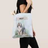 Tote Bag Polish Lowland Sheepdog Watercolor Personalize Dog (De près)