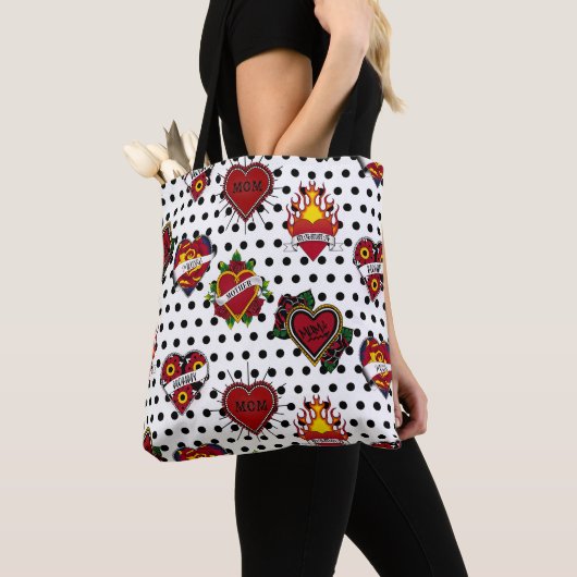 Tote Bag Polka Noir Dotée Maman Tattoo (De près)