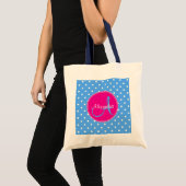 Tote Bag Polka point monogramme nom initial motif bleu rose (Devant (produit))