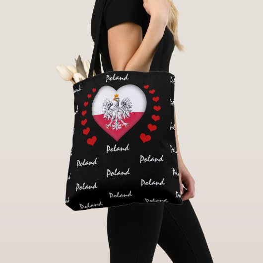 Tote Bag Pologne Drapeau & Coeur, drapeau polonais mode/spo (De près)