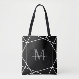 Tote Bag Polygone gris argenté noir et blanc