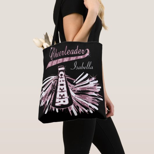 Tote Bag Pom-pom girl rose, noir et blanc (De près)