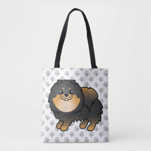 Tote Bag Pomeranian noir et feu, chien de dessin animé mign