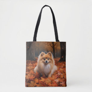 Tote Bag Poméranie dans les feuilles d'automne chute inspir