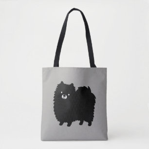 Tote Bag Poméranie noire Fluffy Joli chien de dessin