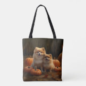 Tote Bag Poméranien Chiot Automne Citrouille délice (Dos)