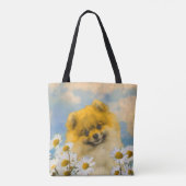Tote Bag Poméranien dans Daisies Peinture - Art Chien origi (Dos)