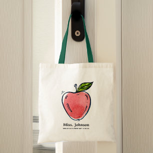 Tote Bag Pomme aquarelle enseignant personnalisé