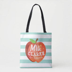 Tote Bag Pomme de l'enseignant   Nom personnalisé