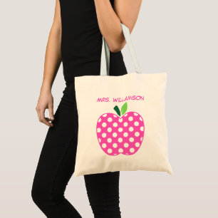 Tote Bag Pomme de professeur à pois rose et vert