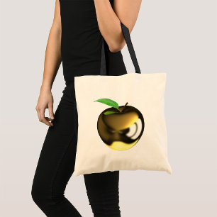Tote Bag Pomme dorée avec feuille brillante métallique