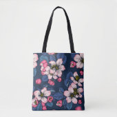 Tote Bag Pomme fleurit sur un bleu foncé (Devant)