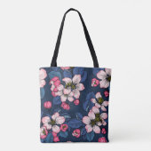 Tote Bag Pomme fleurit sur un bleu foncé (Dos)