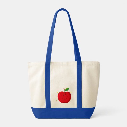 Tote Bag Pomme rouge avec un visage heureux (Dos)