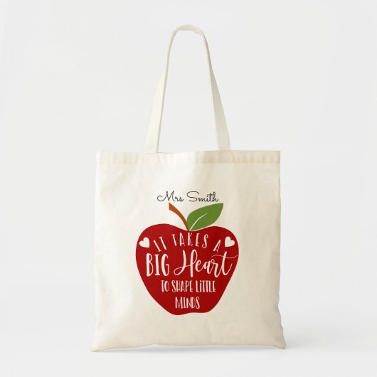 Tote Bag Pomme rouge vif ça prend un grand coeur (Devant)