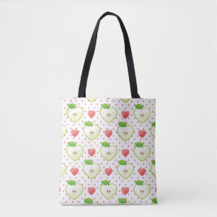 Tote Bag Pommes de coeur avec le pois et les coeurs roses