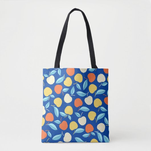Tote Bag Pommes feuilles, arrière - plan bleu, motif transp (Devant)