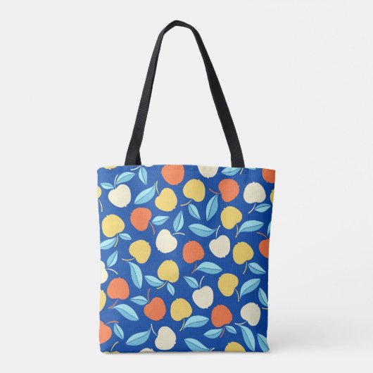 Tote Bag Pommes feuilles, arrière - plan bleu, motif transp (Dos)