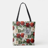 Tote Bag Pommes rouges Aquarelle grise botanique Monogramme (Dos)