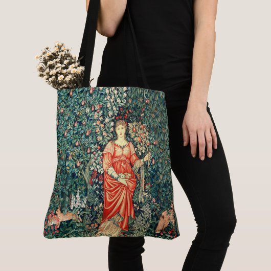 TOTE BAG POMONA TENANT DES FRUITS EN VERDURE, ANIMAUX FORES (De près)