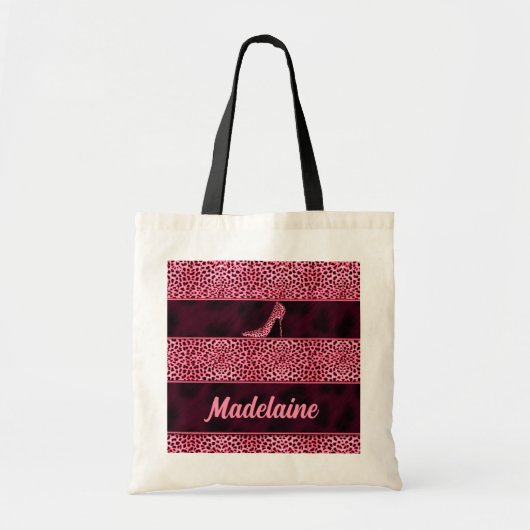 Tote Bag Pompe rose fille et Cheetah Imprimer avec nom (Devant)