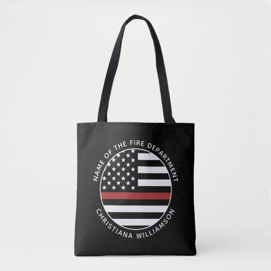 Tote Bag Pompier personnalisé Mince Red Line USA Drapeau (Devant)