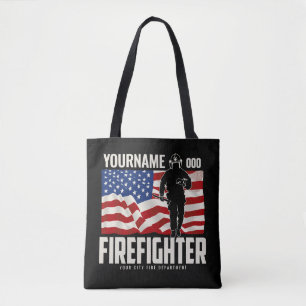 Tote Bag Pompier personnalisé Secourir USA Drapeau Patrioti