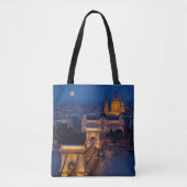 Tote Bag Pont de chaîne et Pleine lune de nuit (Devant)