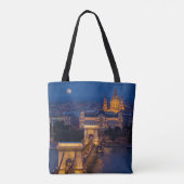 Tote Bag Pont de chaîne et Pleine lune de nuit (Dos)