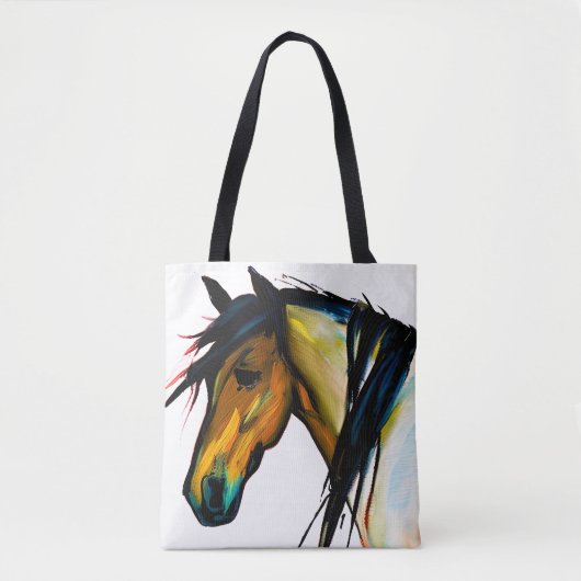Tote Bag Pony sauvage | Cheval aquarelle (Devant)