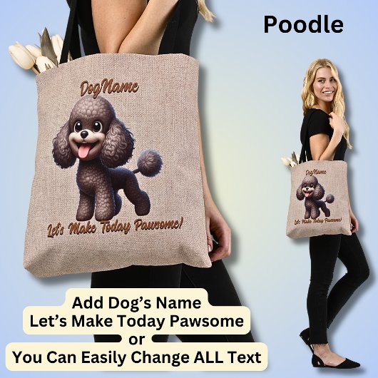 Tote Bag Poodle - Ajouter le nom du chien, modifier le text