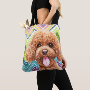 Tote Bag Poodle mignon coloré Motif Zigzag