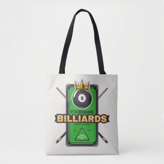 Tote Bag Pool Hall personnalisé NOM 8 Ball Crown Billiards (Devant)