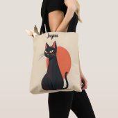 Tote Bag Pop Art Black Cat Orange Sun (De près)