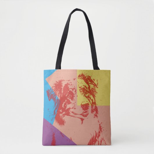Tote Bag Pop Art Effet Australian Shepherd / Amoureux des c (Devant)