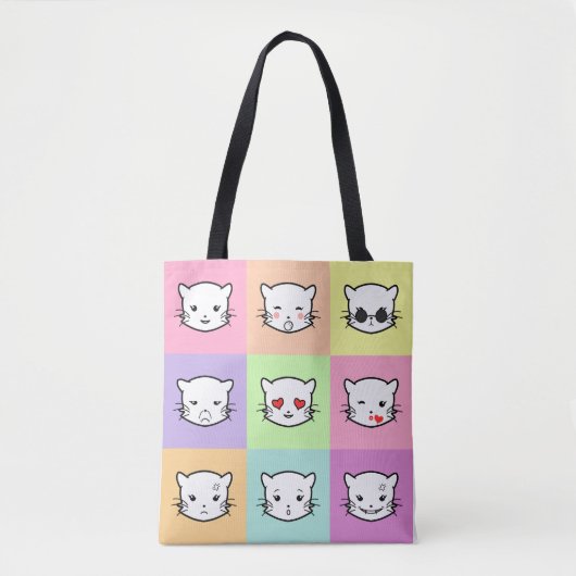 Tote Bag Pop Art Kawaii Cat Emoji Mix (Devant)