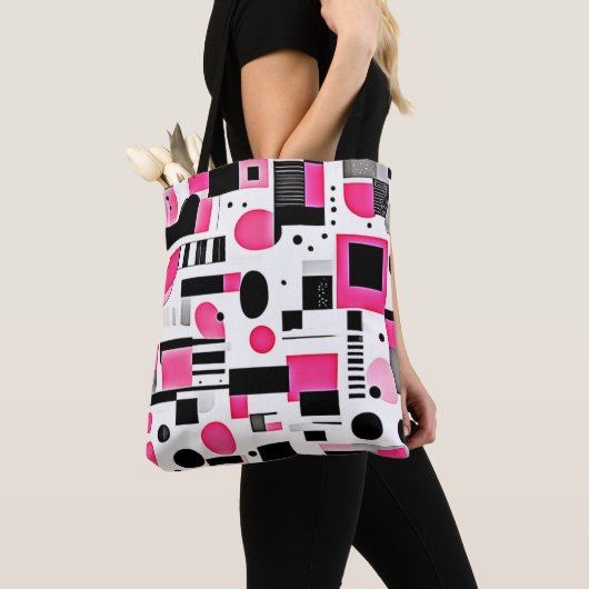 Tote Bag Pop Art Pink Geometry Design (De près)