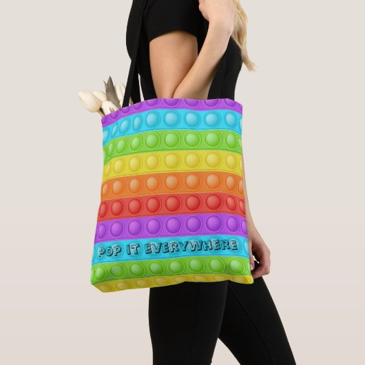 Tote Bag Pop it partout avec du texte coloré (De près)