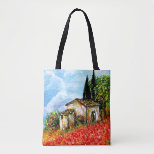 Tote Bag POPIES DANS LE PAYSAGE TOSCANE Champs de fleurs ro (Devant)