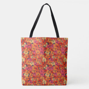 Tote Bag Poppies rose orange jaune motif floral sur bleu