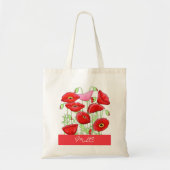 Tote Bag Poppies roses rouges Art Personnalisé Monogramme p (Devant)