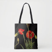 Tote Bag Poppies Rouges Vibrantes Sur Noir (Devant)