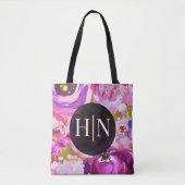 Tote Bag Pops de rose et violet Floral vibrant  (Devant)
