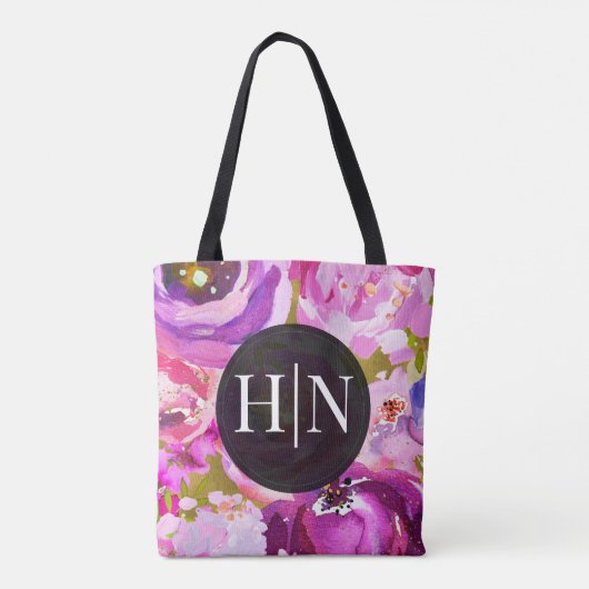 Tote Bag Pops de rose et violet Floral vibrant  (Dos)