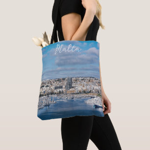 Tote Bag Port de Sliema avec bâtiments et bateaux modernes